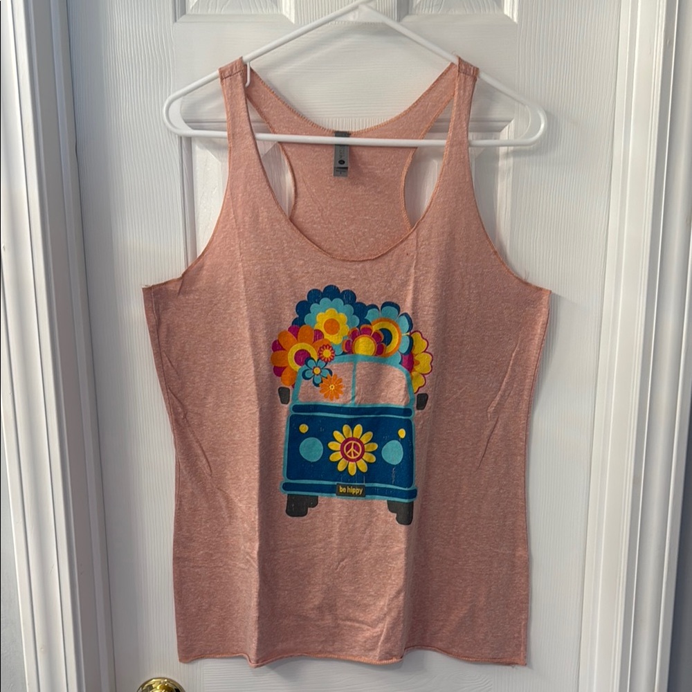 Soft Pink Relaxed Tank Top with Colorful Floral Graphic